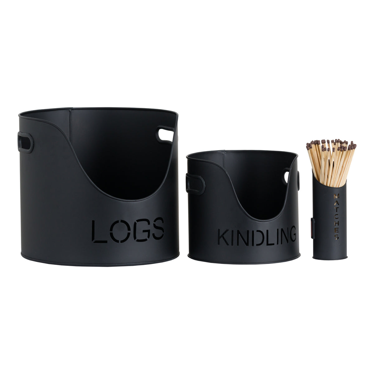 Black Finish Logs And Kindling Buckets & Matchstick Holder - image 2