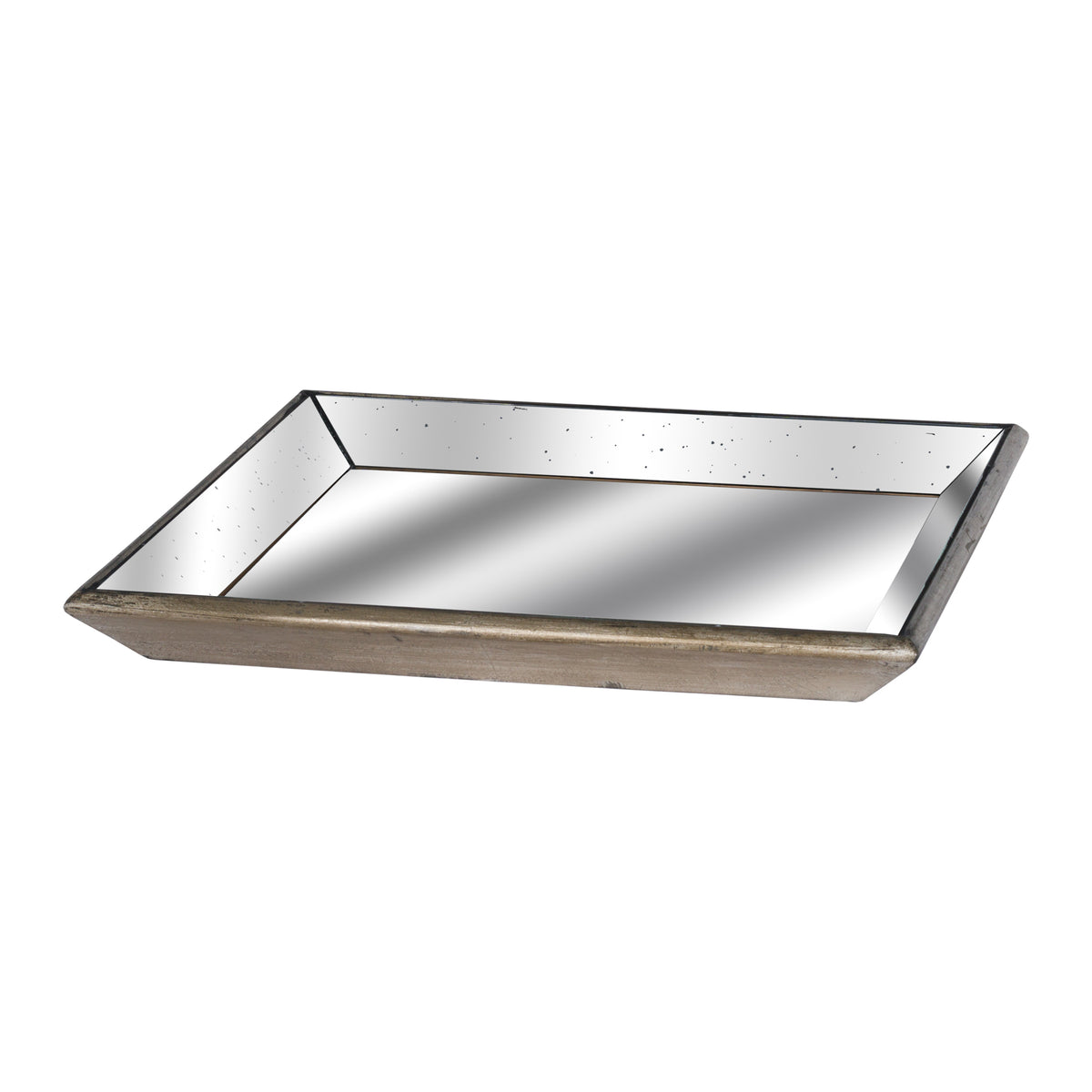 Astor Distressed Mirrored Square Tray W/Wooden Detailing Lge - image 1