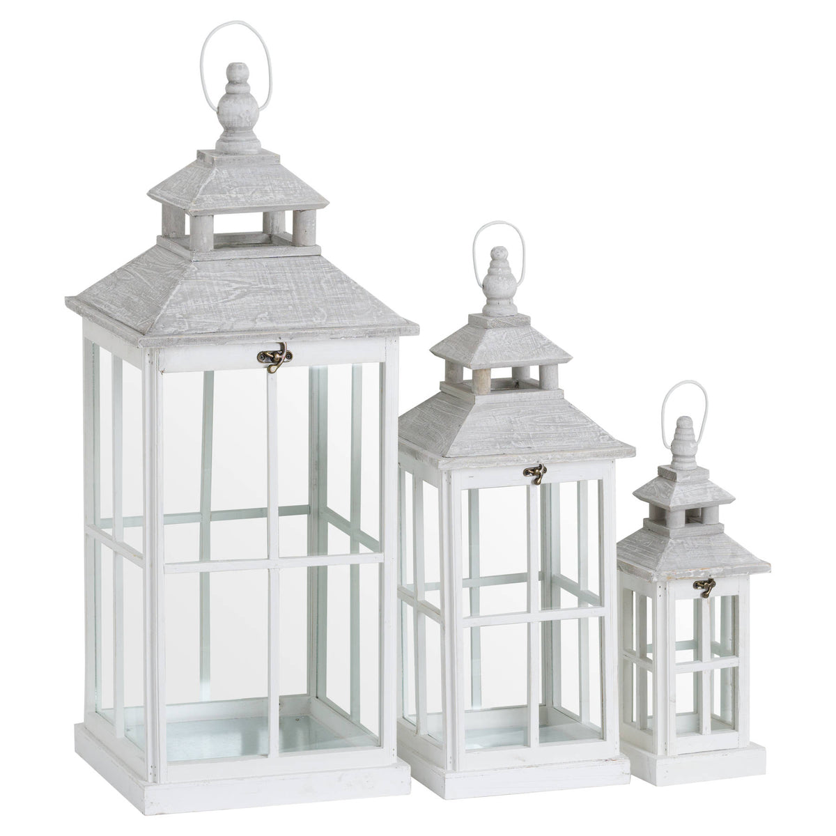 Set Of 3 White Window Style Lanterns With Open Top - image 1