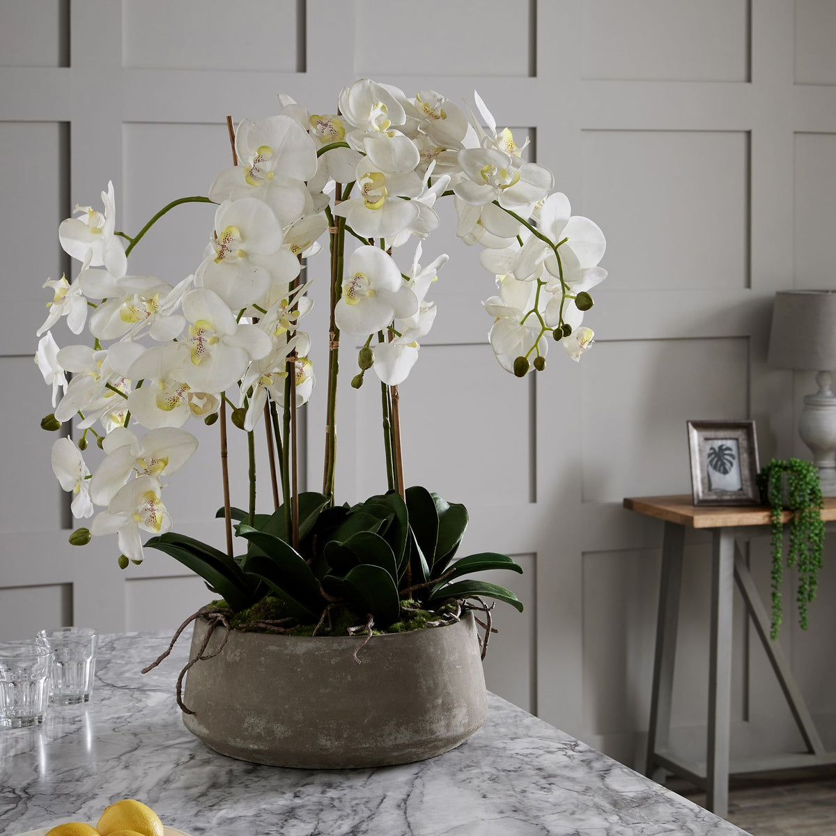 Large White Orchid In Stone Pot - image 4