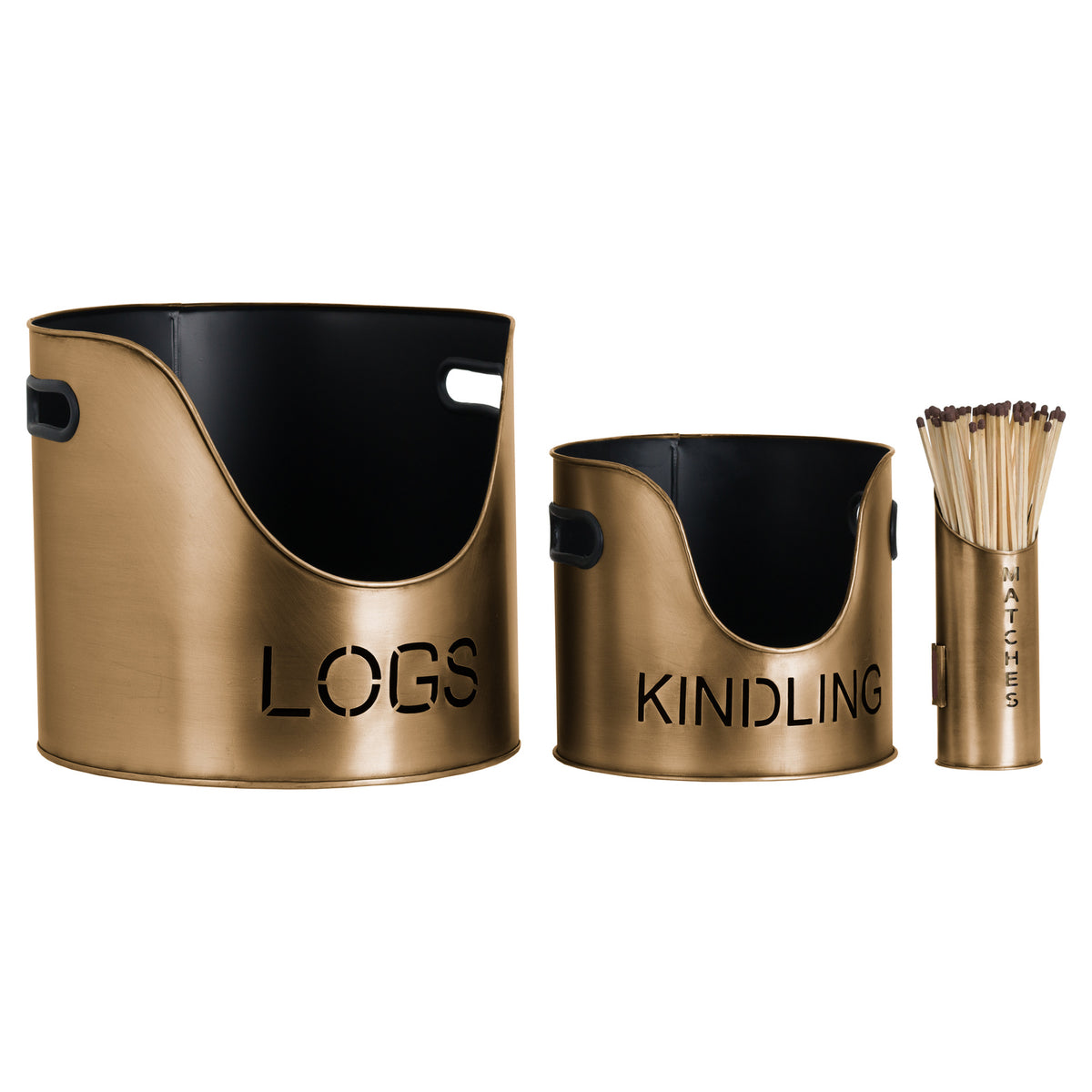 Bronze Finish Logs And Kindling Buckets & Matchstick Holder - image 2