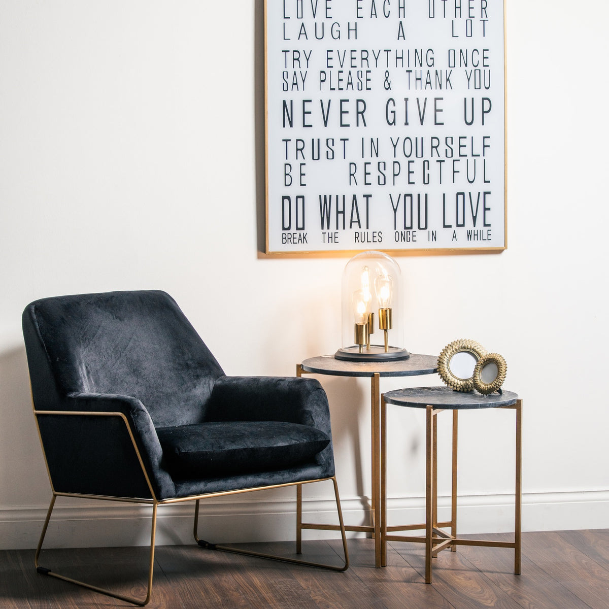 Set Of 2 Gold And Black Marble Tables - image 1