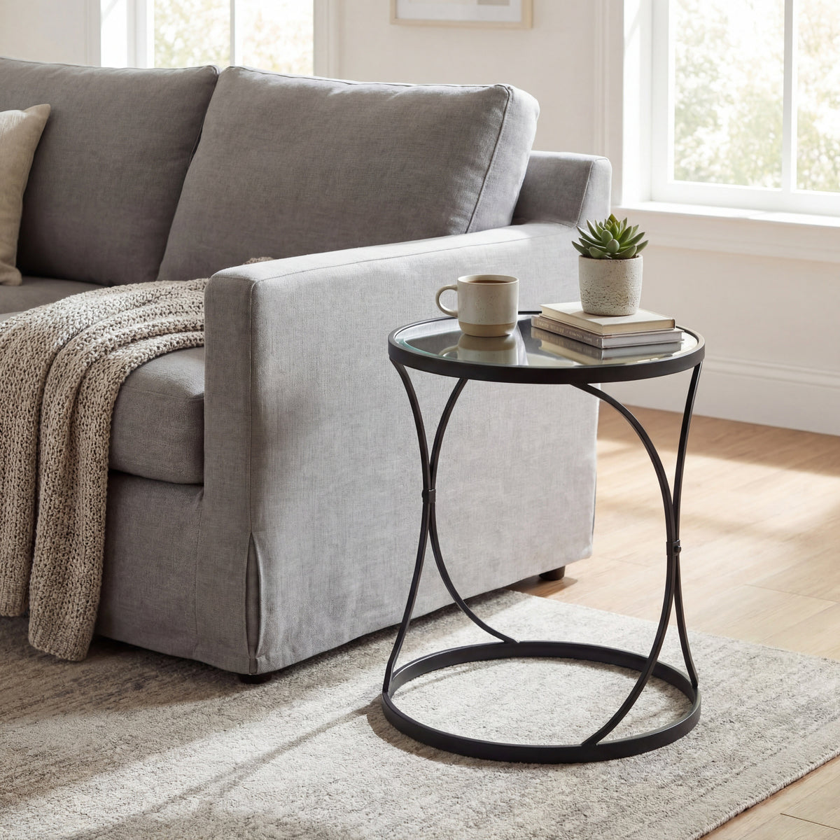 Concaved Set Of Two Black Mirrored Side Tables - image 1