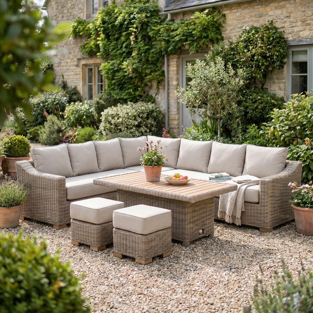 Capri Outdoor Large Corner Set With Riser Table + 2 Stools - image 1