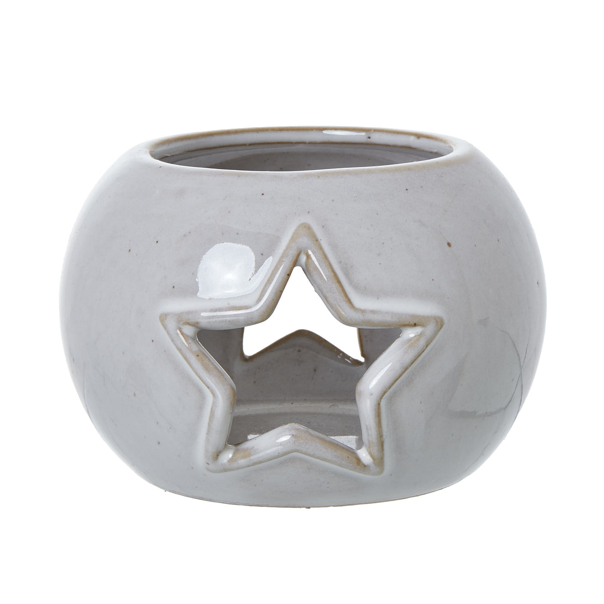 White Ceramic Star Cut-Out Round Tealight Holder - image 1