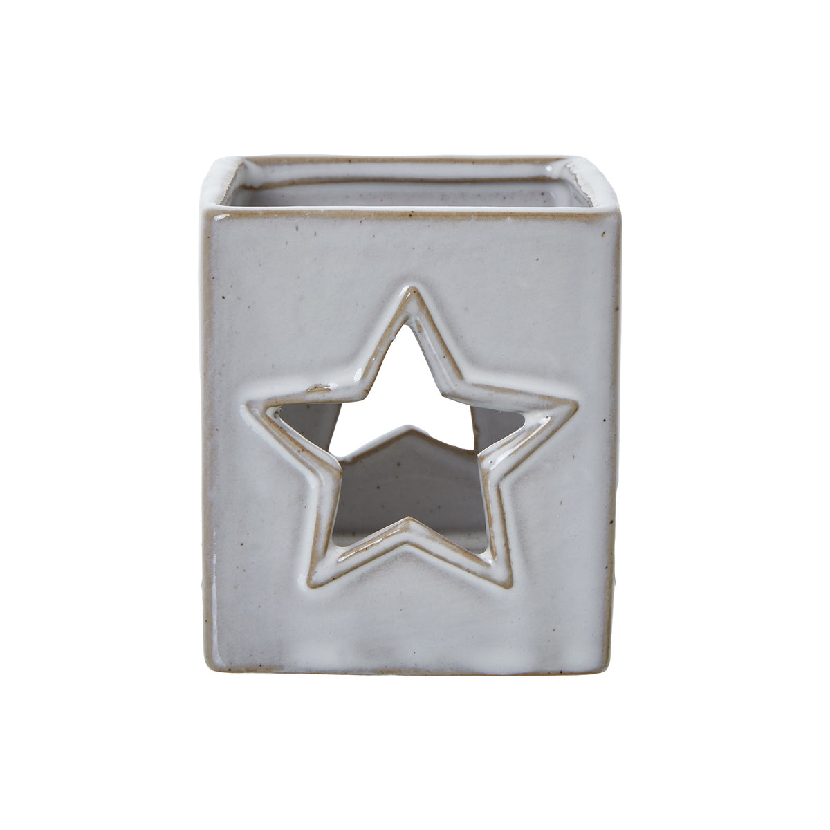 White Ceramic Star Cut-Out Square Tealight Holder - image 1
