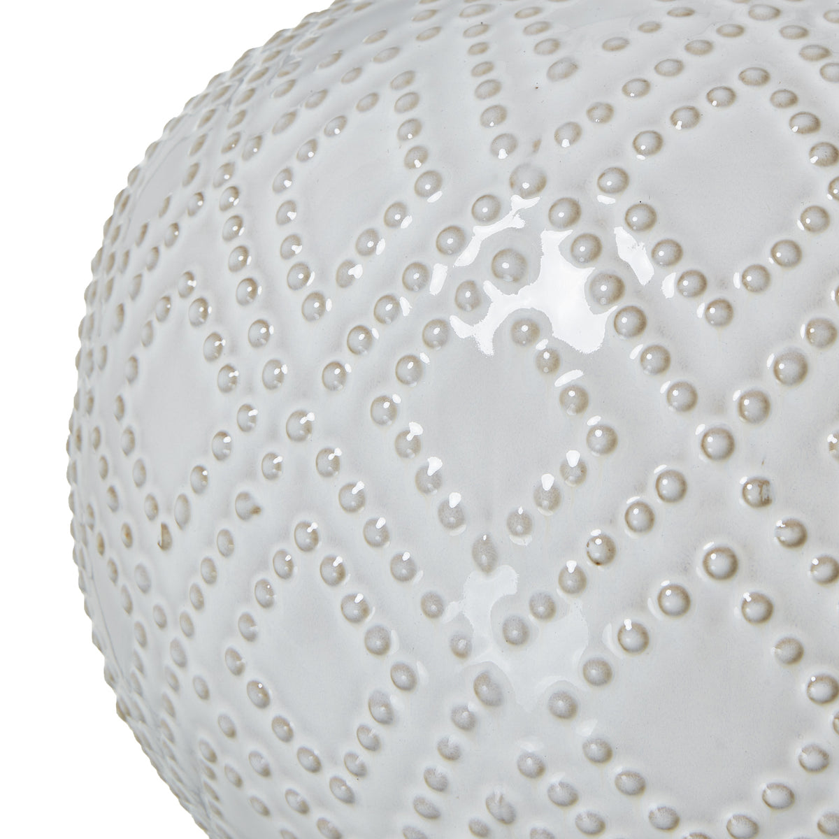 Squat White Beaded Ceramic Lamp With Linen Shade - image 5