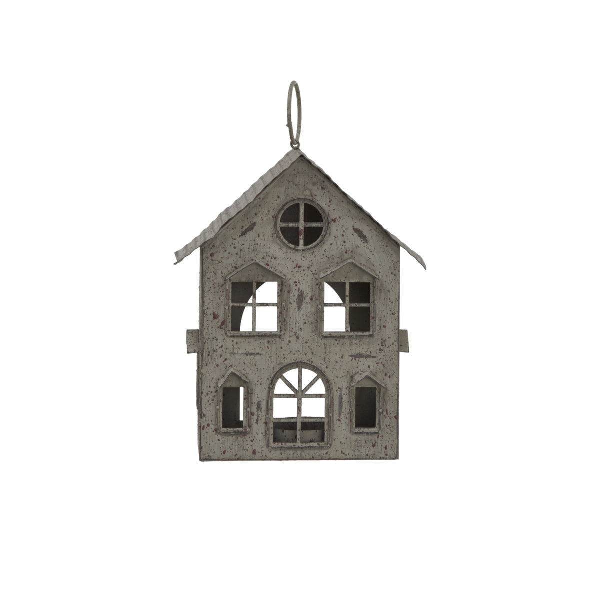 Rustic Metal Hanging House Tealight With Glass Votive - image 1