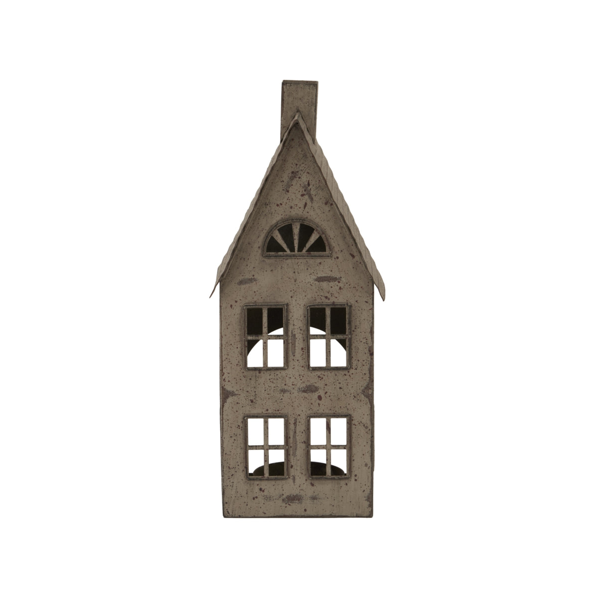 Tall Rustic Metal House Tealight With Glass Votive - image 1
