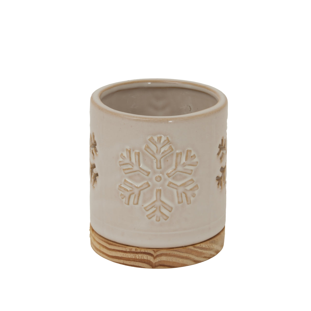 Alora Ceramic Snowflake Candle Holder On Wood Base - image 1