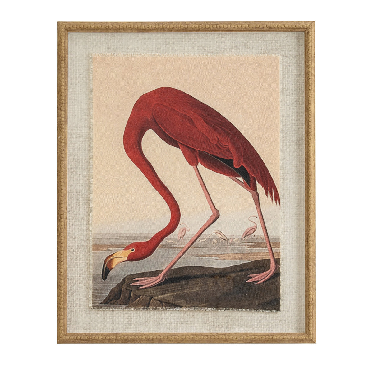 Flora & Fauna Collection Flamingo On Linen In Beaded Frame - image 1