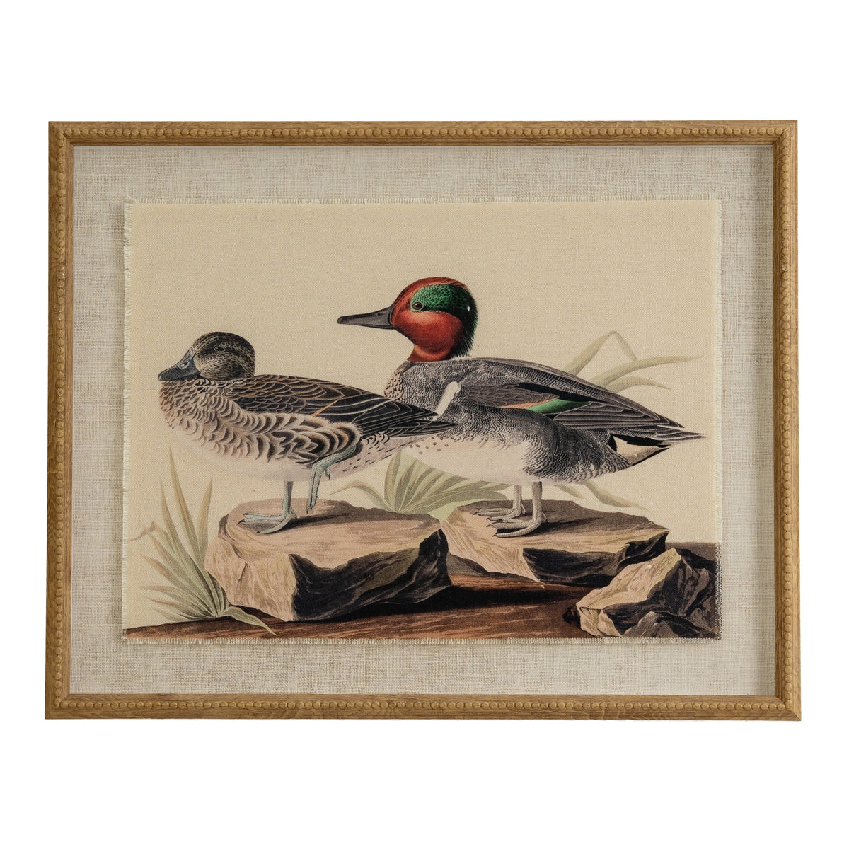 Flora & Fauna Collection Teals On Linen In Beaded Frame - image 1