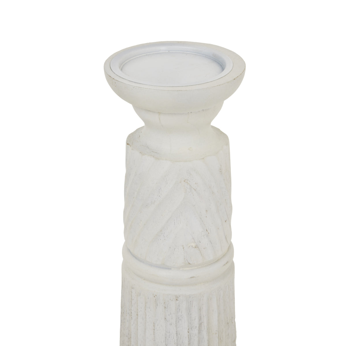 Medium White Carved Candle Holder - image 2