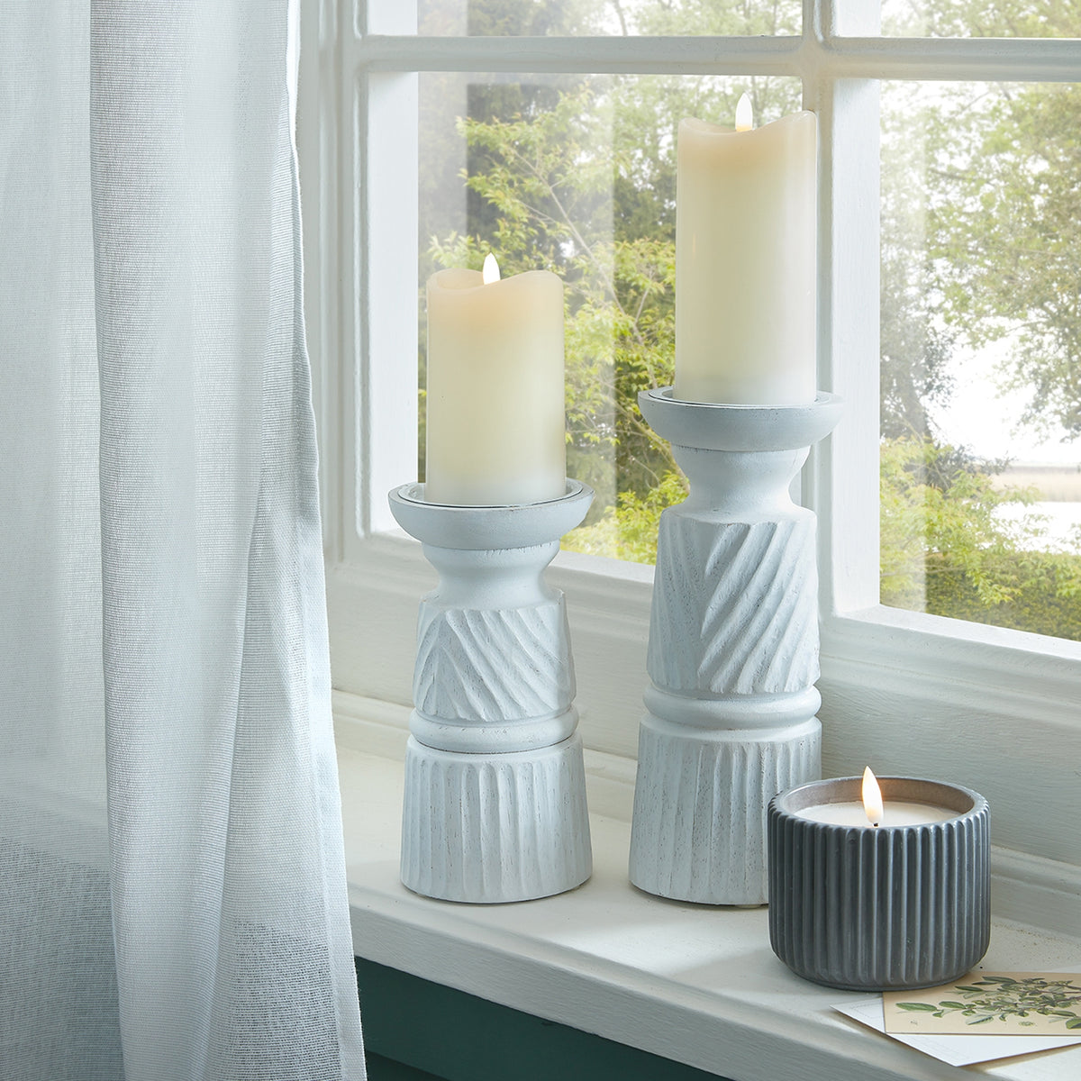 Medium White Carved Candle Holder - image 5