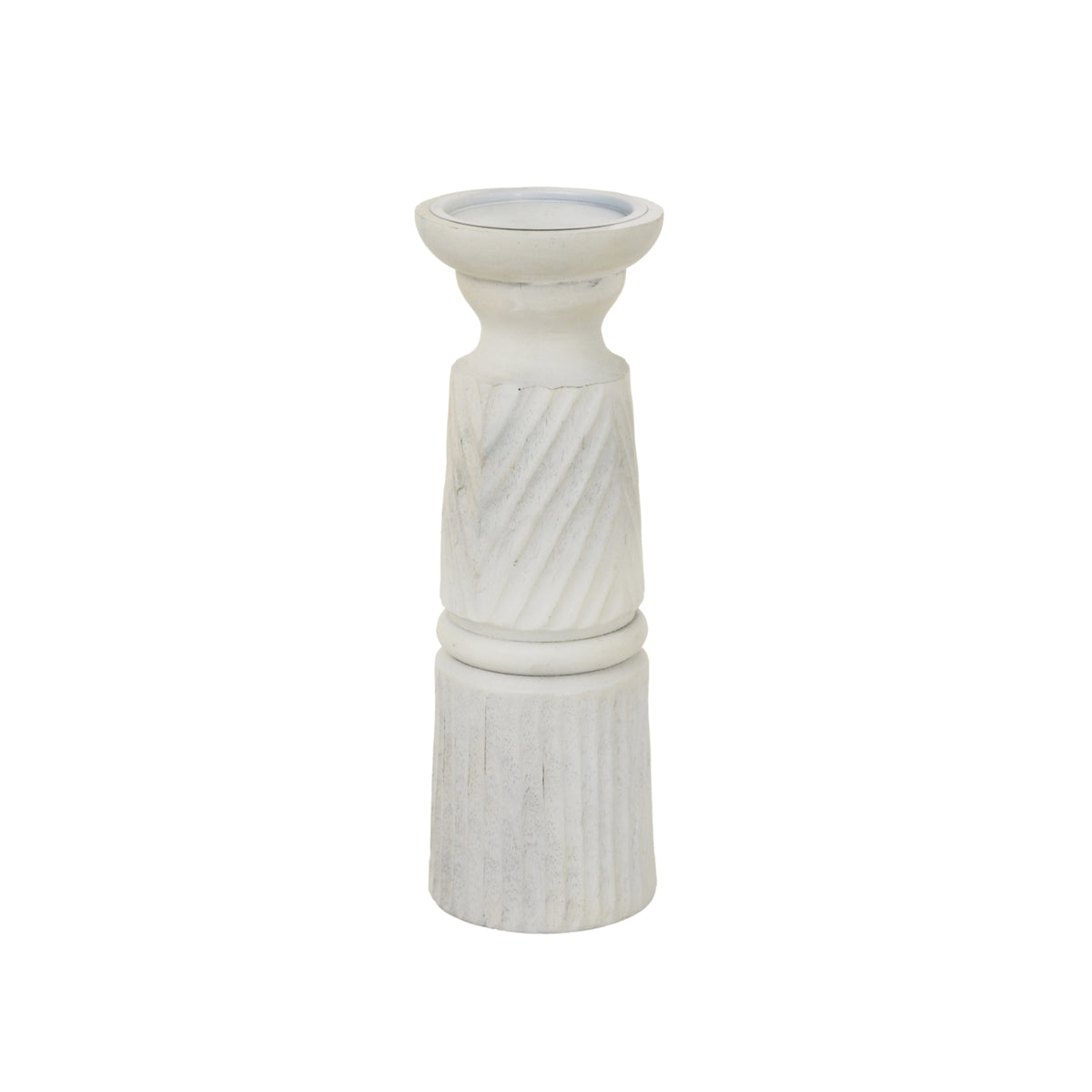 Large White Carved Candle Holder - image 1