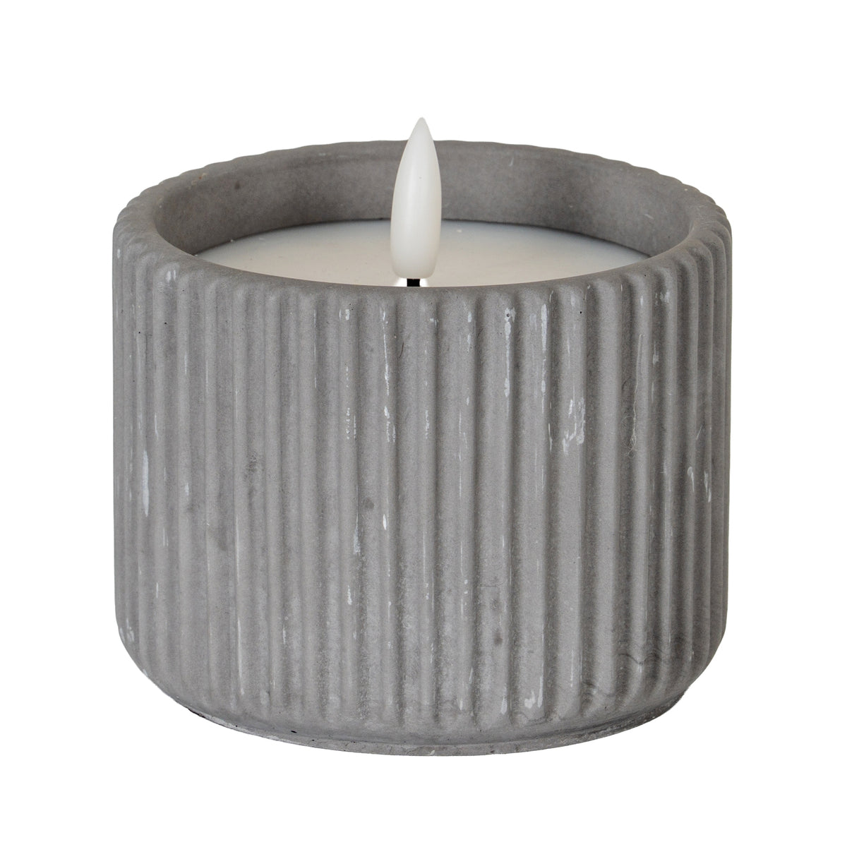 Luxe Collection Natural Glow Grey Ribbed Medium Led Candle - image 1
