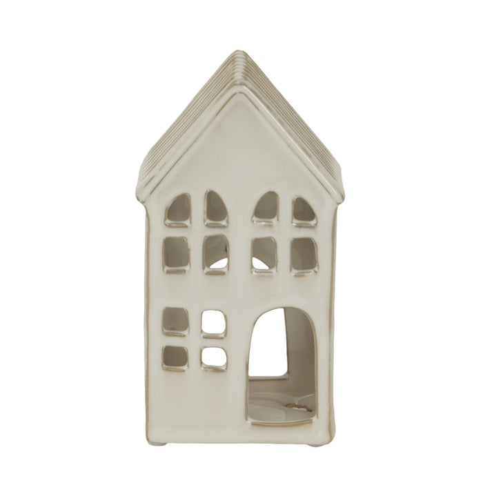 Large White Ceramic House Tea Light Holder