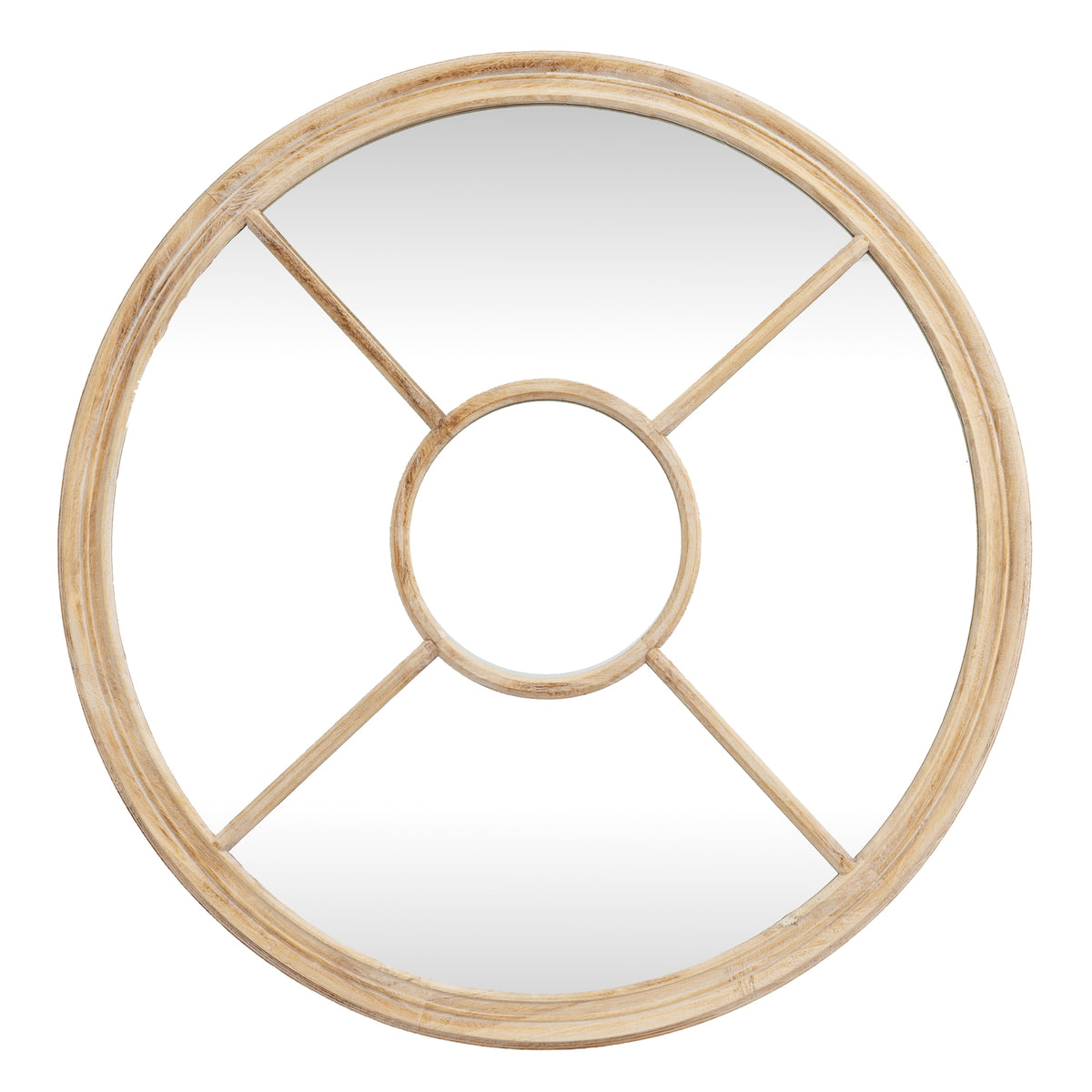 Washed Wood Round Window Mirror - image 1