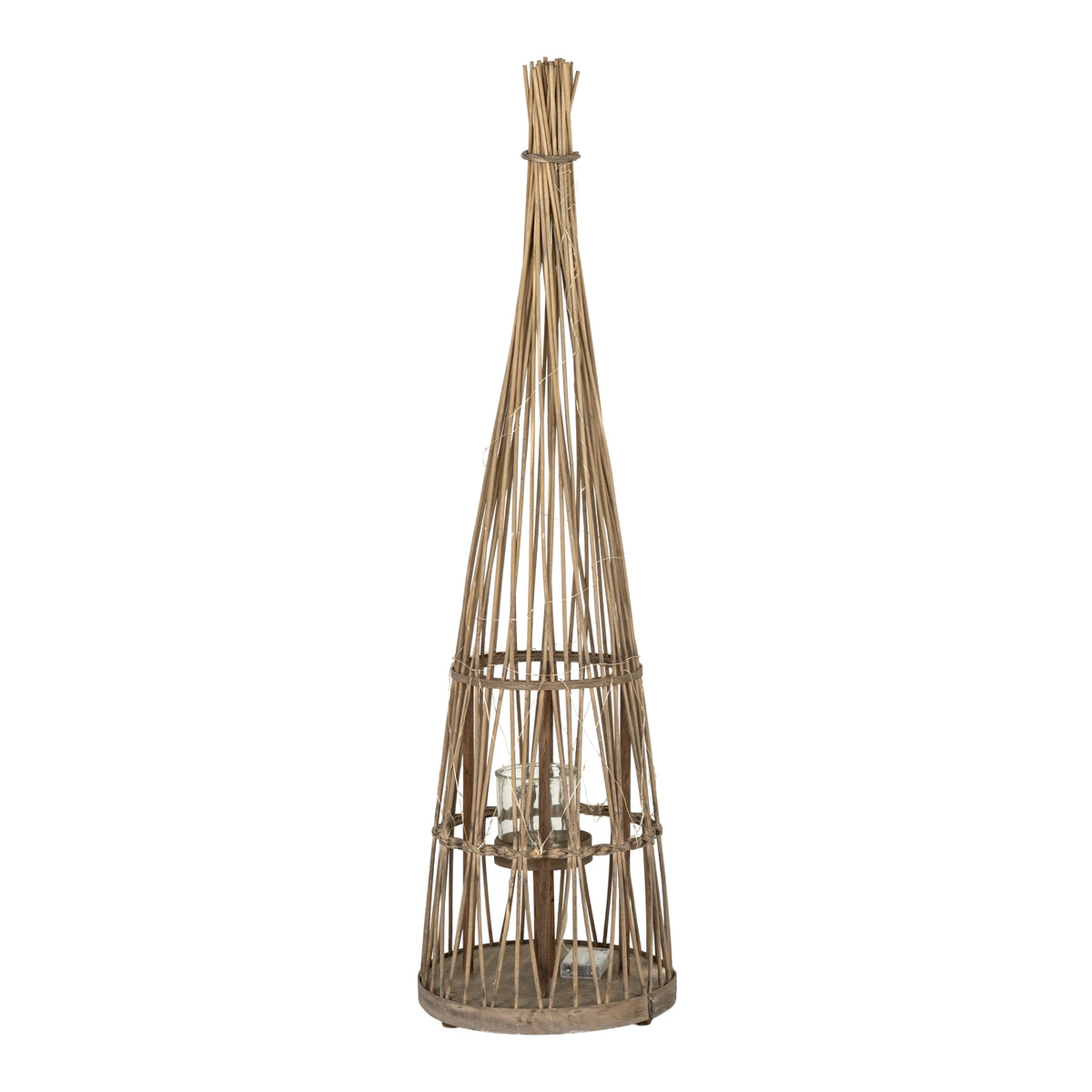 Medium Conical Wicker Lantern With Glass Holder & LED Lights - image 1