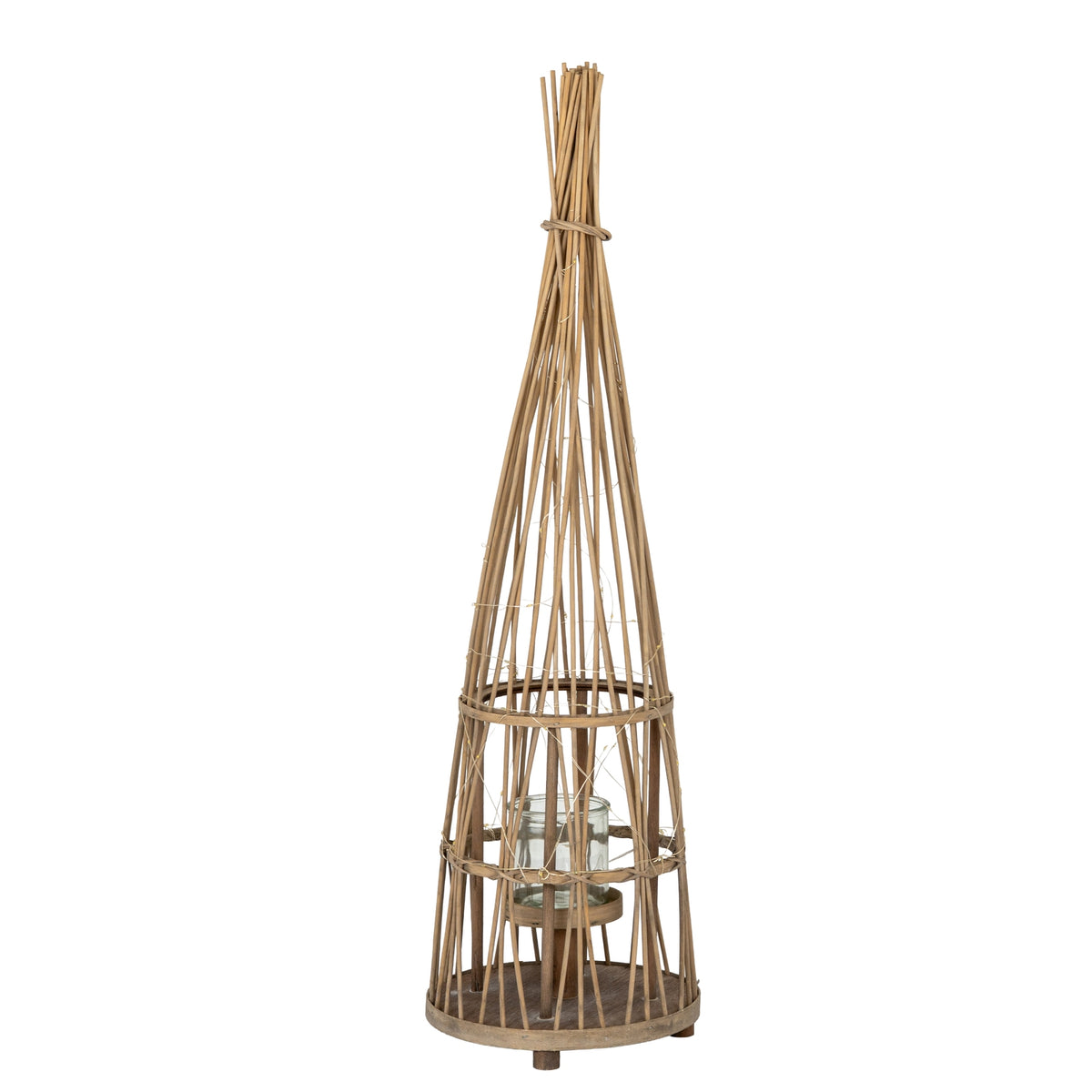Small Conical Wicker Lantern With Glass Holder & LED Lights - image 1