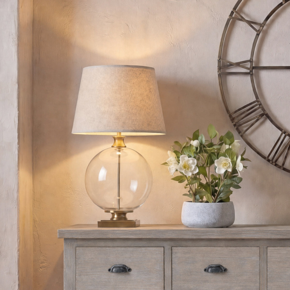 Lunel Glass Orb Table Lamp With Edged Linen Shade - image 1