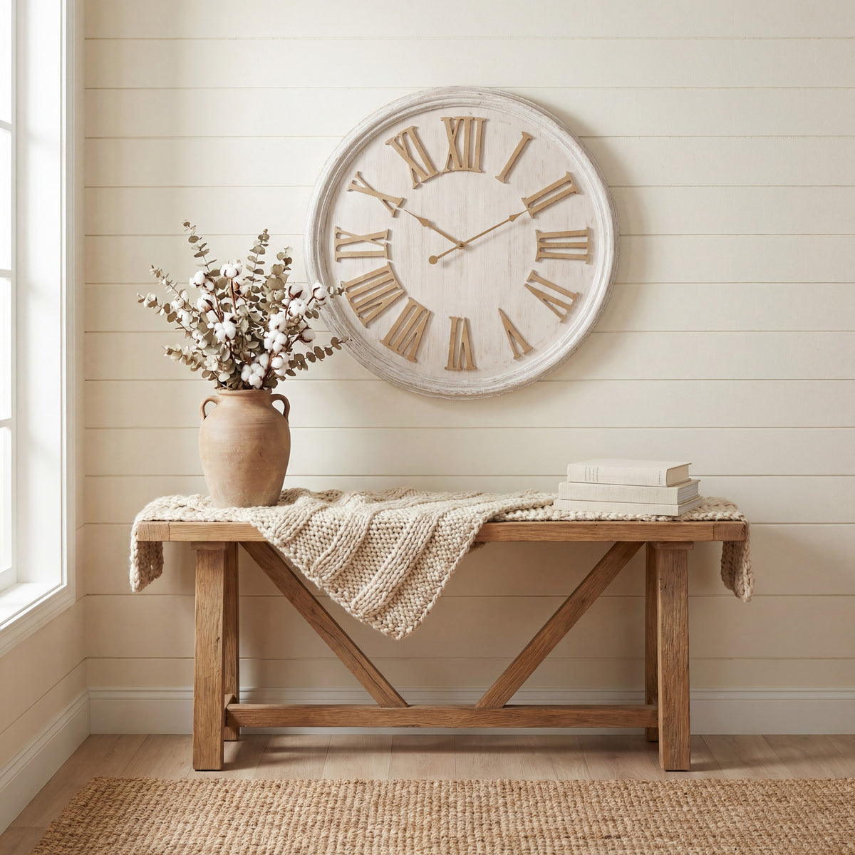 White Wash Clock With Wooden Numerals - image 1