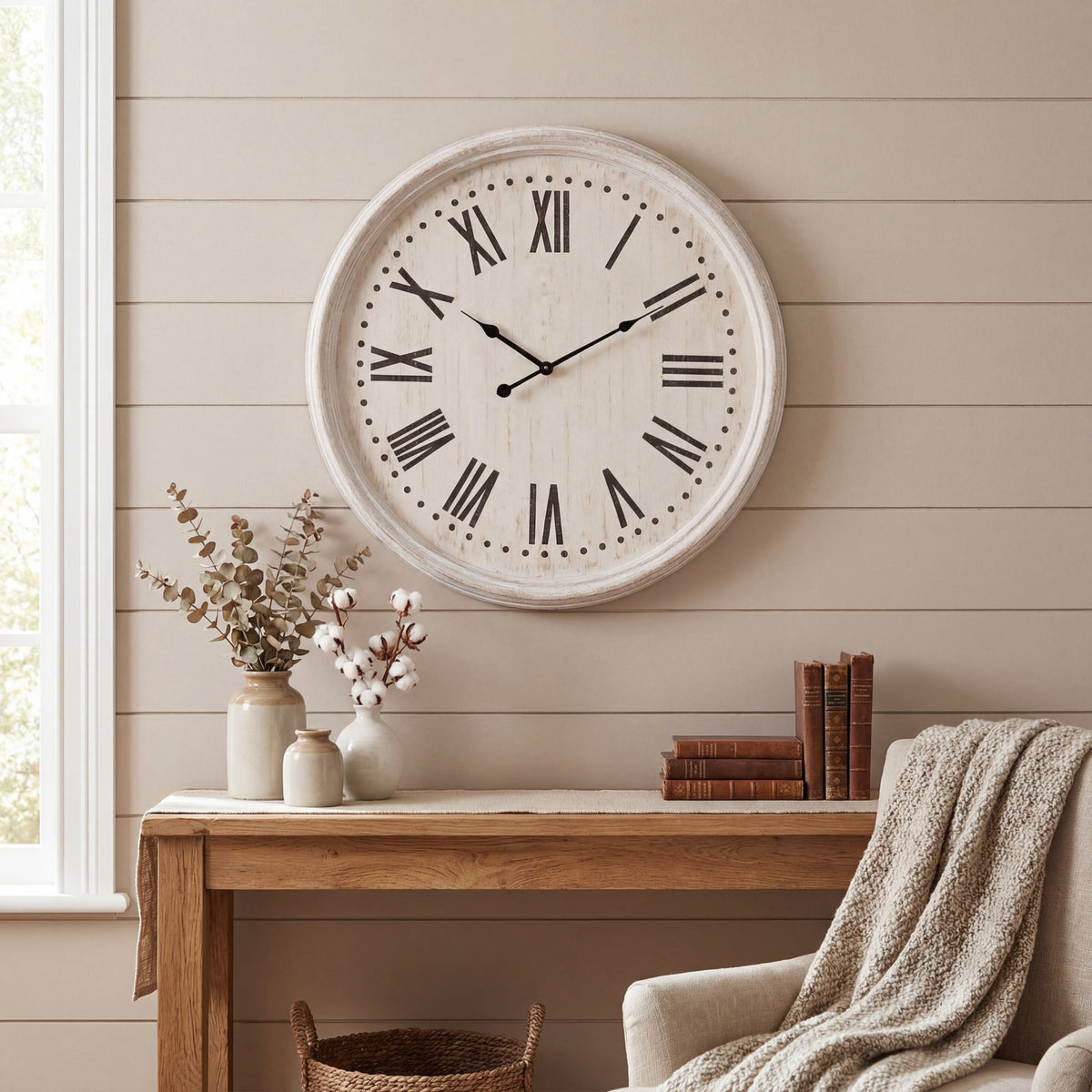 White Wash Clock With Black Numerals - image 1