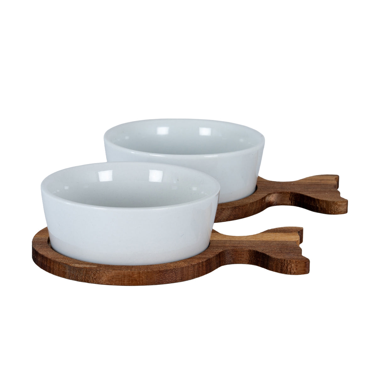 Set Of 2 Acacia Fishtail Serving Trays with Ceramic Bowls - image 1