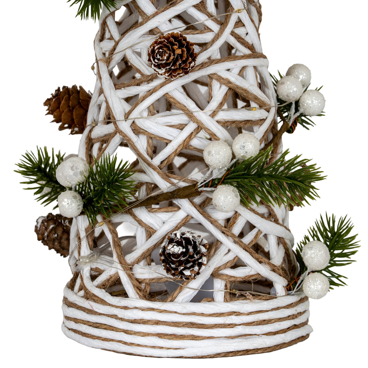 Large LED White Rattan Cone Tree With Winter Branches - image 2
