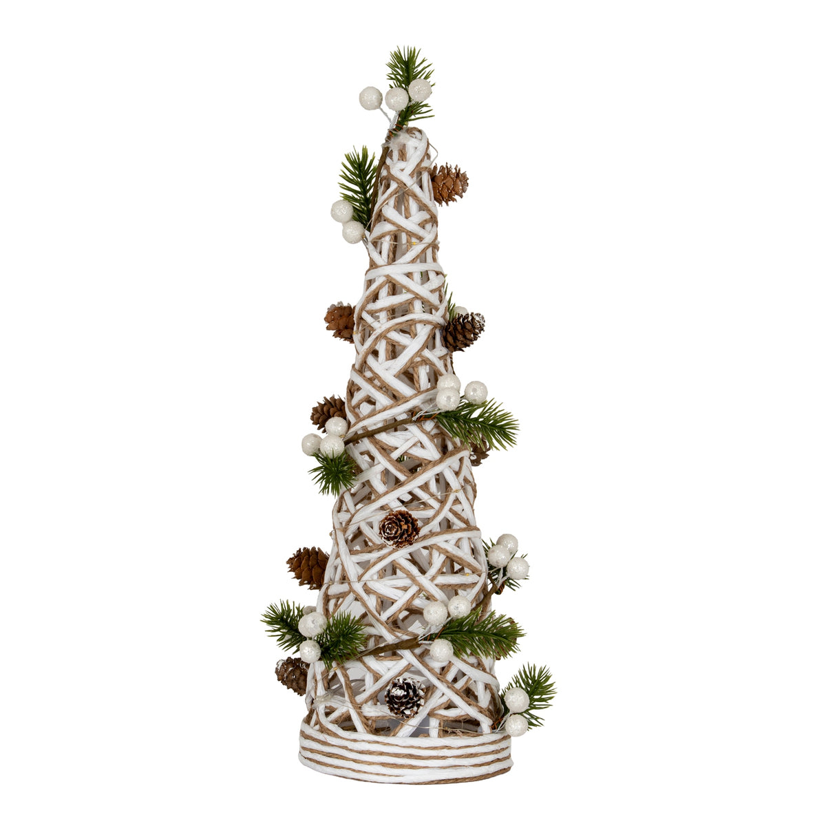 Large LED White Rattan Cone Tree With Winter Branches - image 1