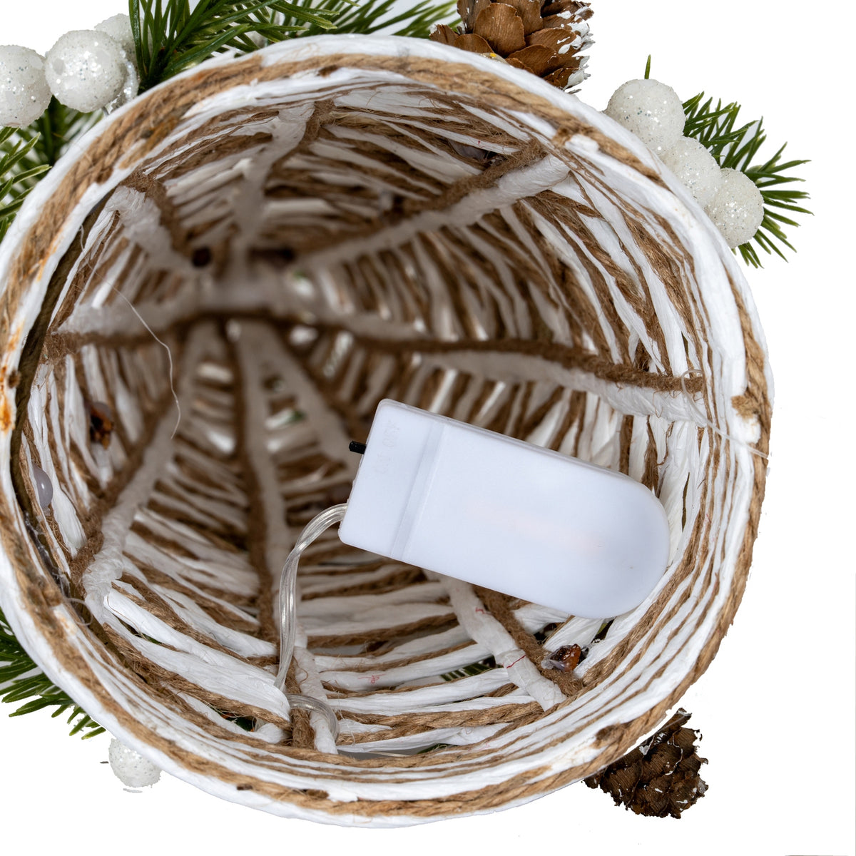 Small LED White Rattan Cone Tree With Winter Branches - image 3