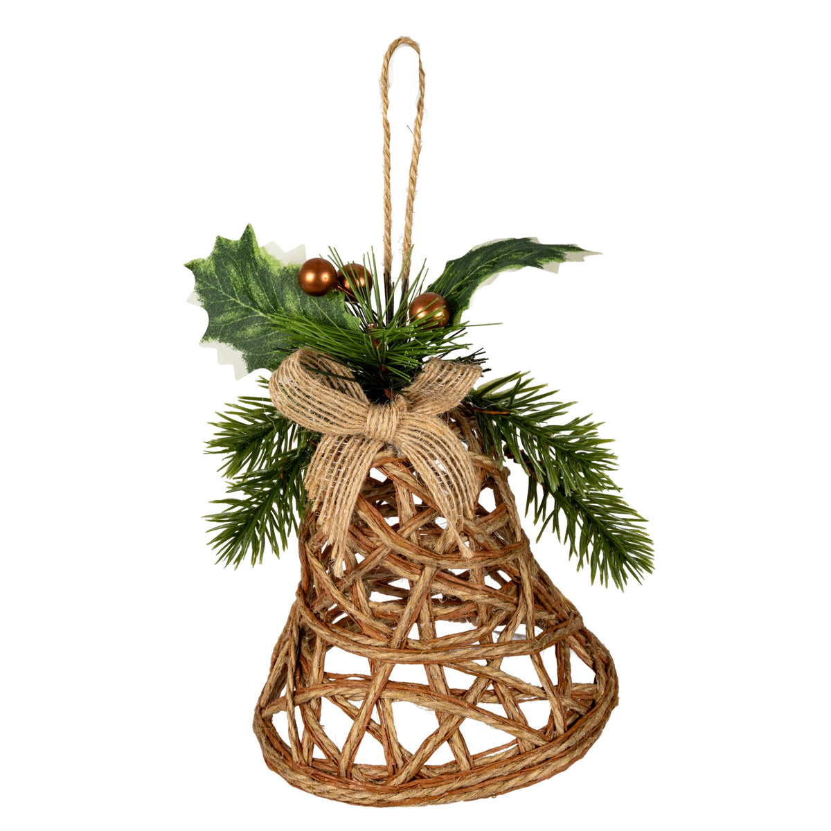 Natural Rattan Bell Decoration With Branches And Ribbon - image 1
