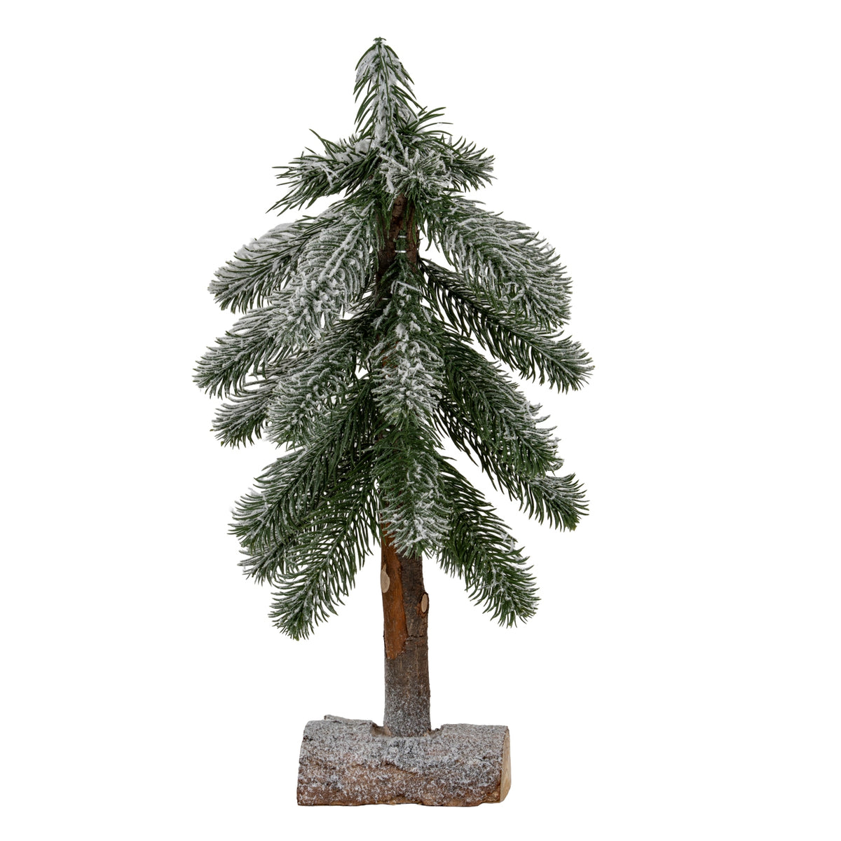 Small Snowy Pine Tree On Wooden Stand - image 1