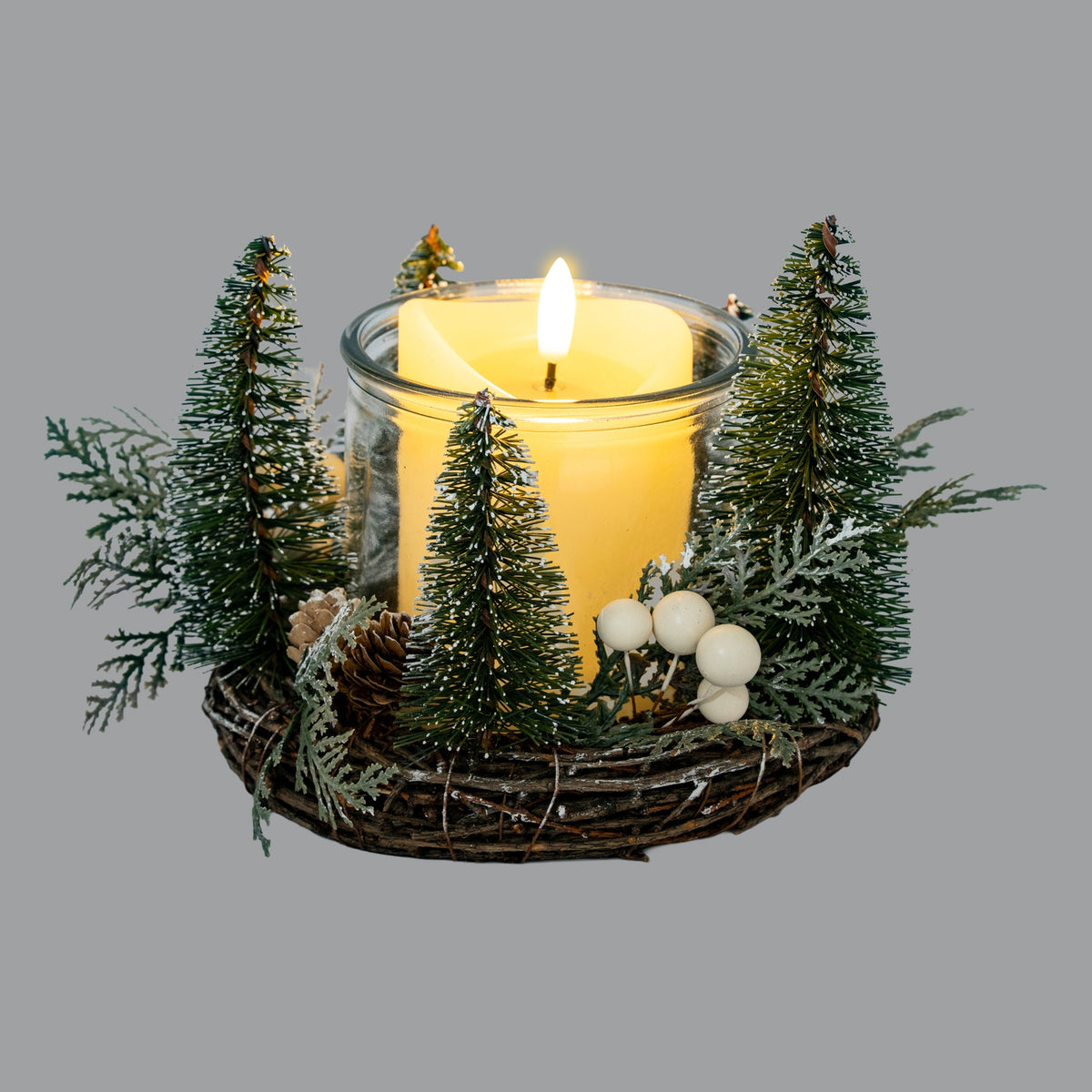Medium Brush Tree Candle Wreath With Berries And Pinecones - image 3