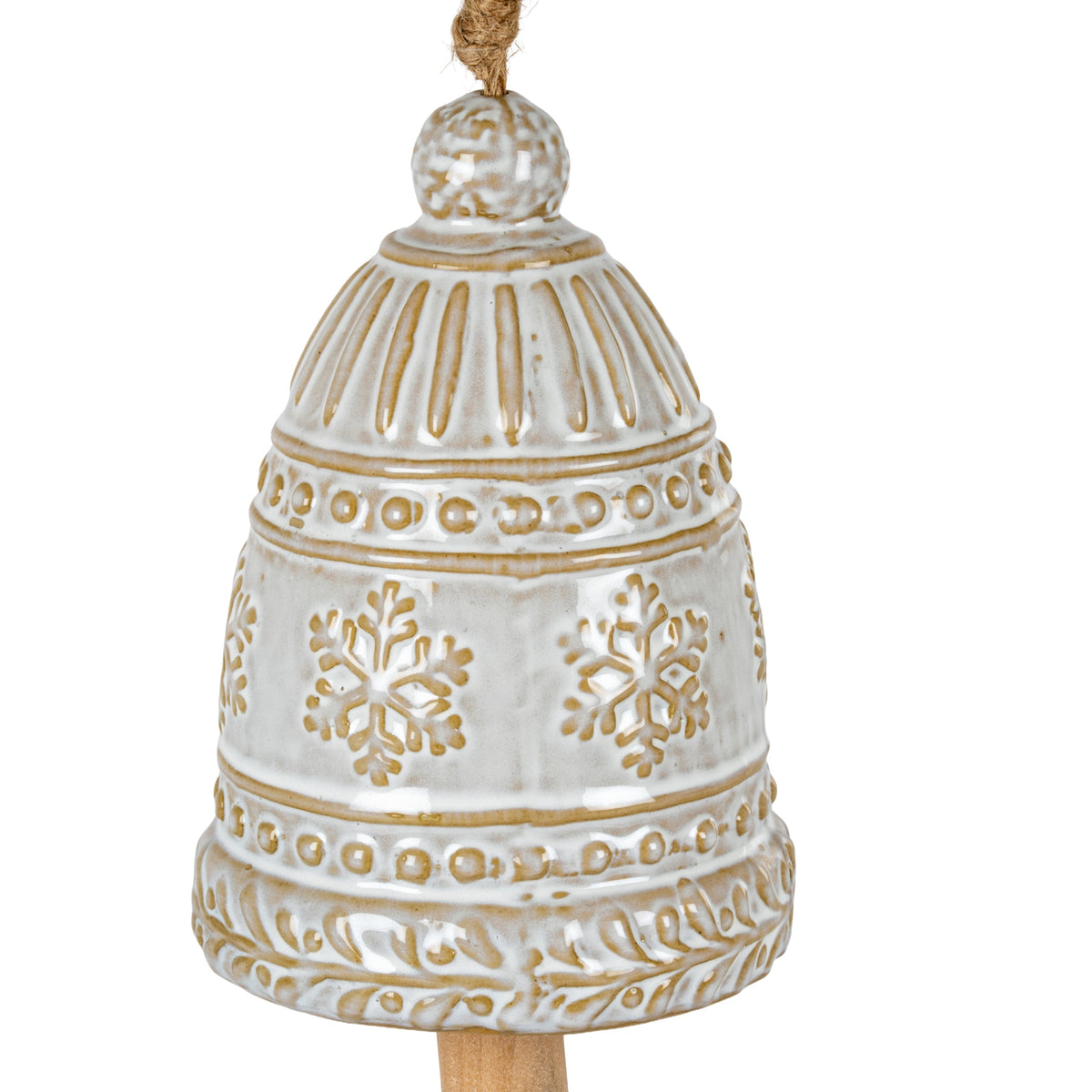 Large Ceramic Bell Tree Ornament With Snowflake Detail - image 2
