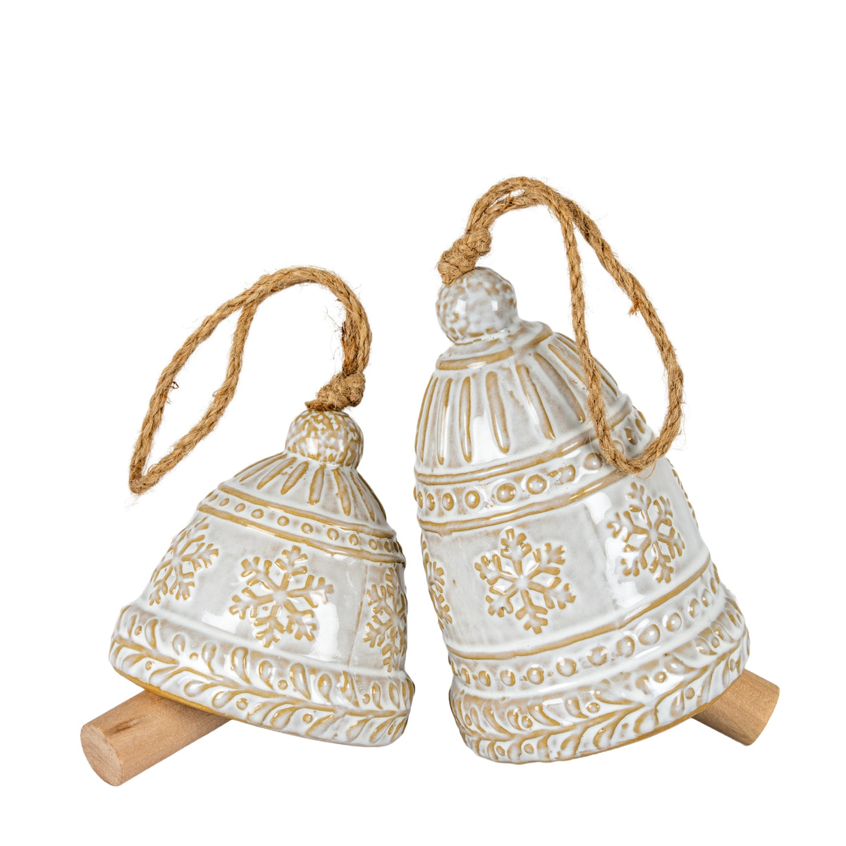 Large Ceramic Bell Tree Ornament With Snowflake Detail - image 3