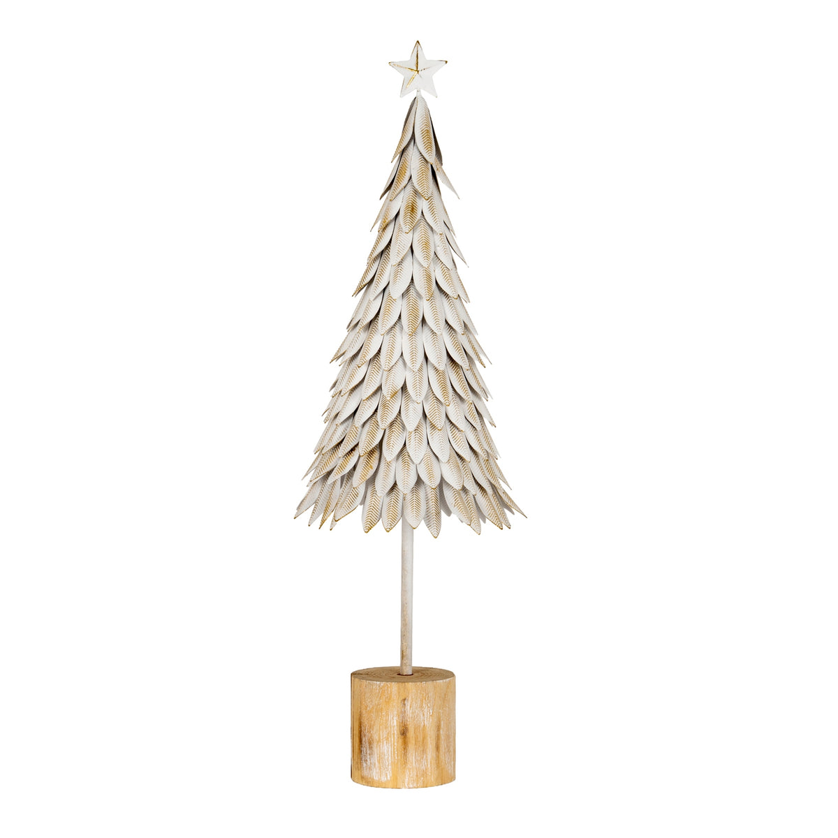 Medium White Metal Christmas Tree on Wooden Stand - image 1