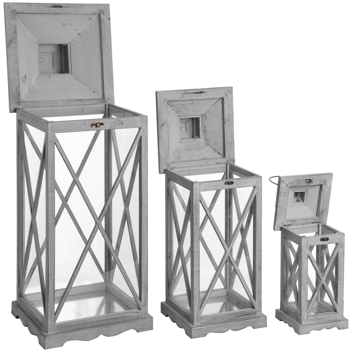 Set Of Three Wooden Lanterns With Traditional Cross Section - image 3
