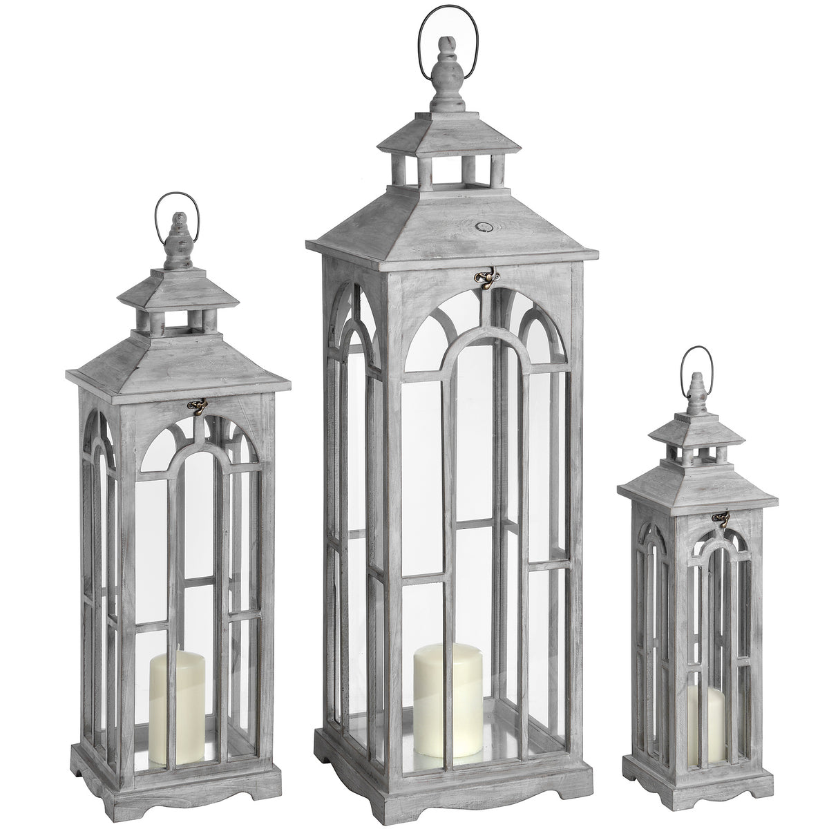 Set Of Three Wooden Lanterns With Archway Design - image 2