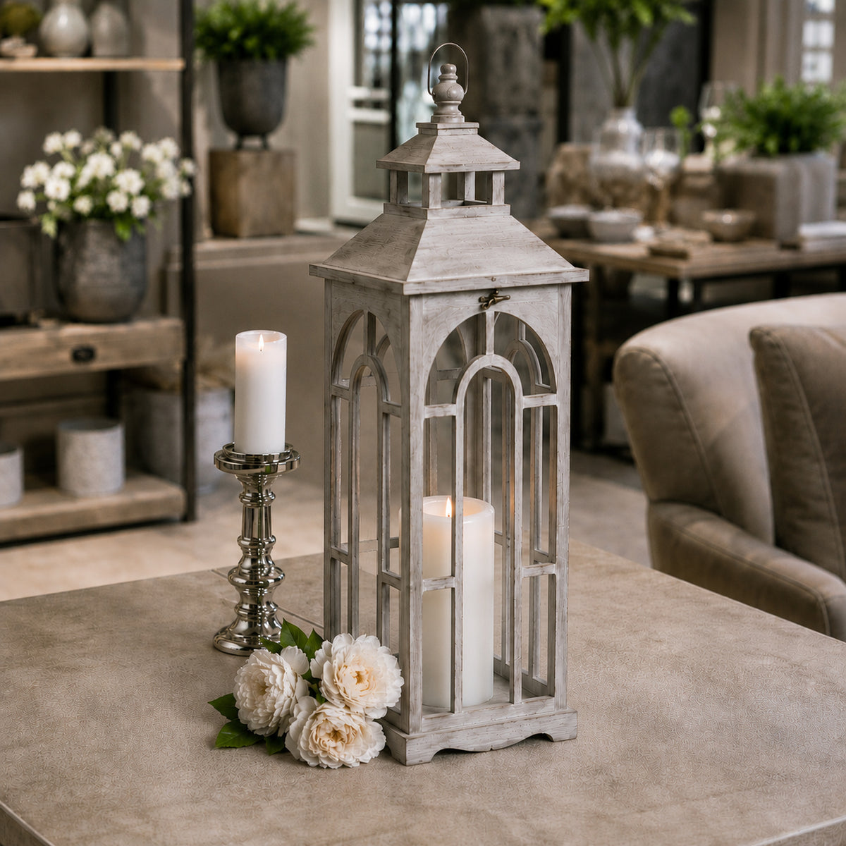 Set Of Three Wooden Lanterns With Archway Design - image 3