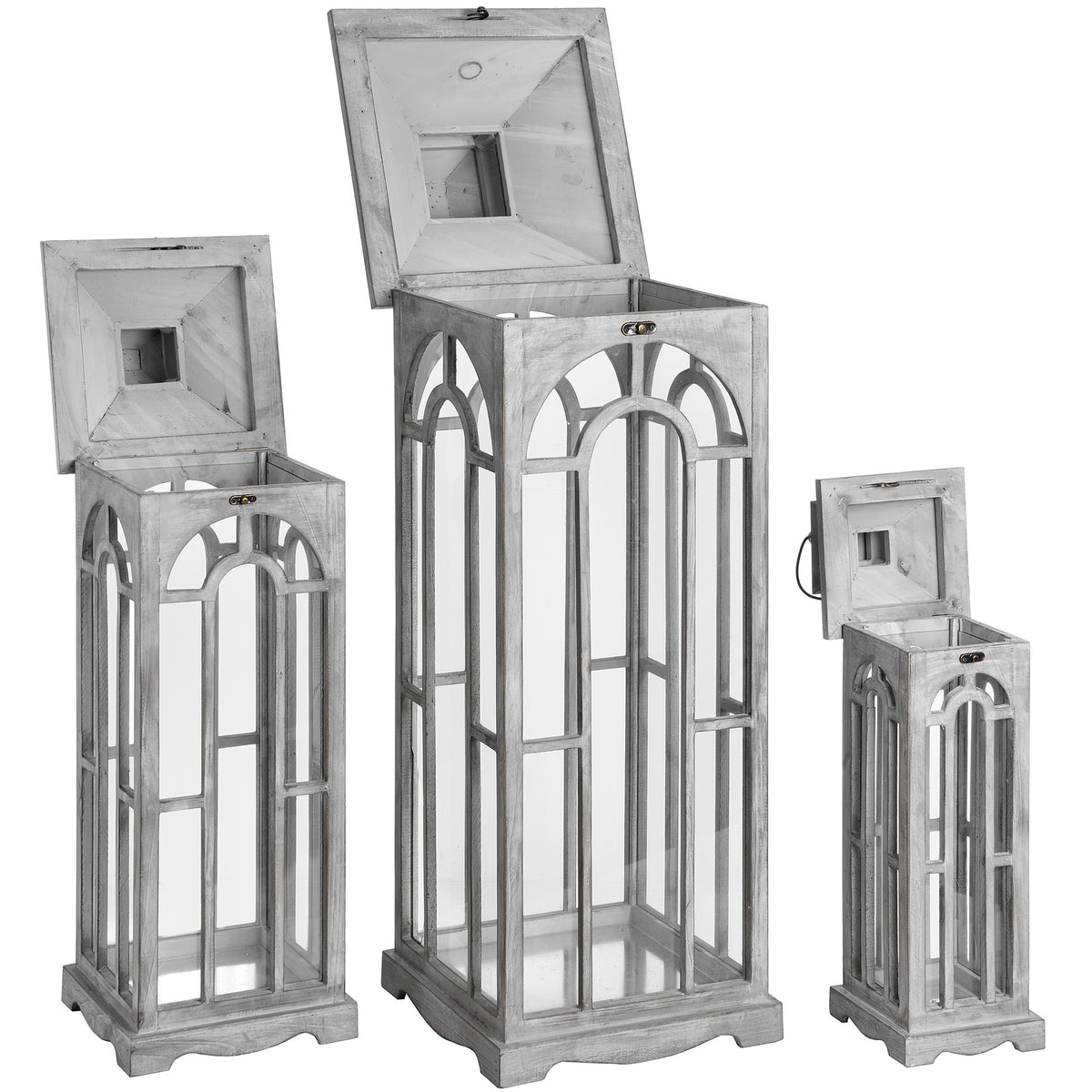 Set Of Three Wooden Lanterns With Archway Design - image 5