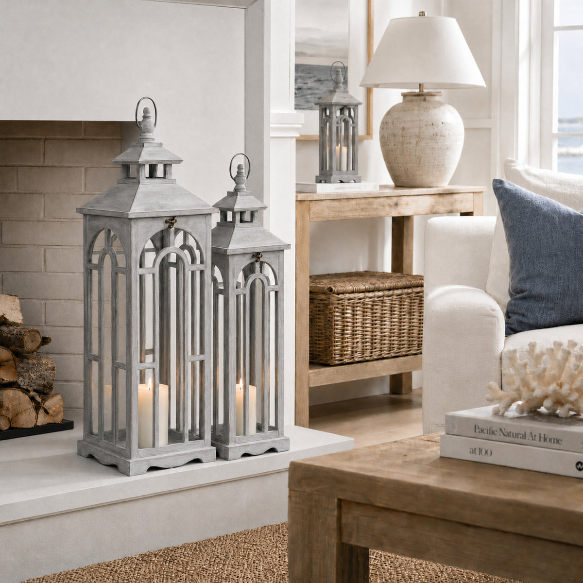 Set Of Three Wooden Lanterns With Archway Design - image 1
