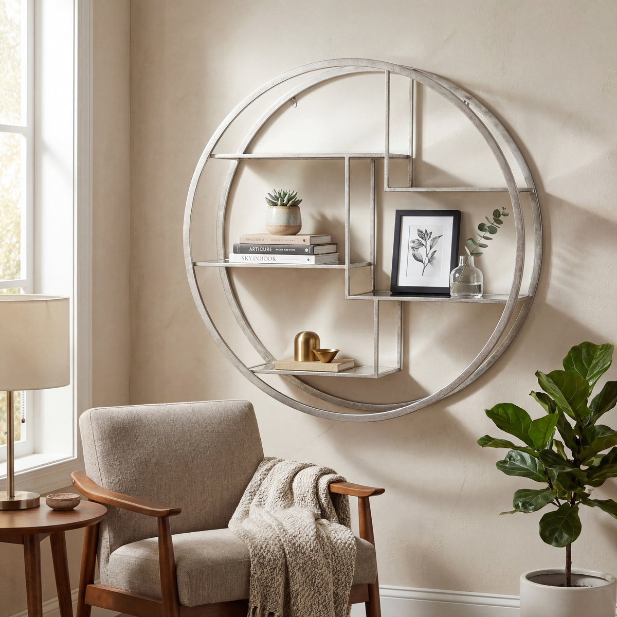 Large Circular Silver Wall Hanging Multi Shelf - image 1