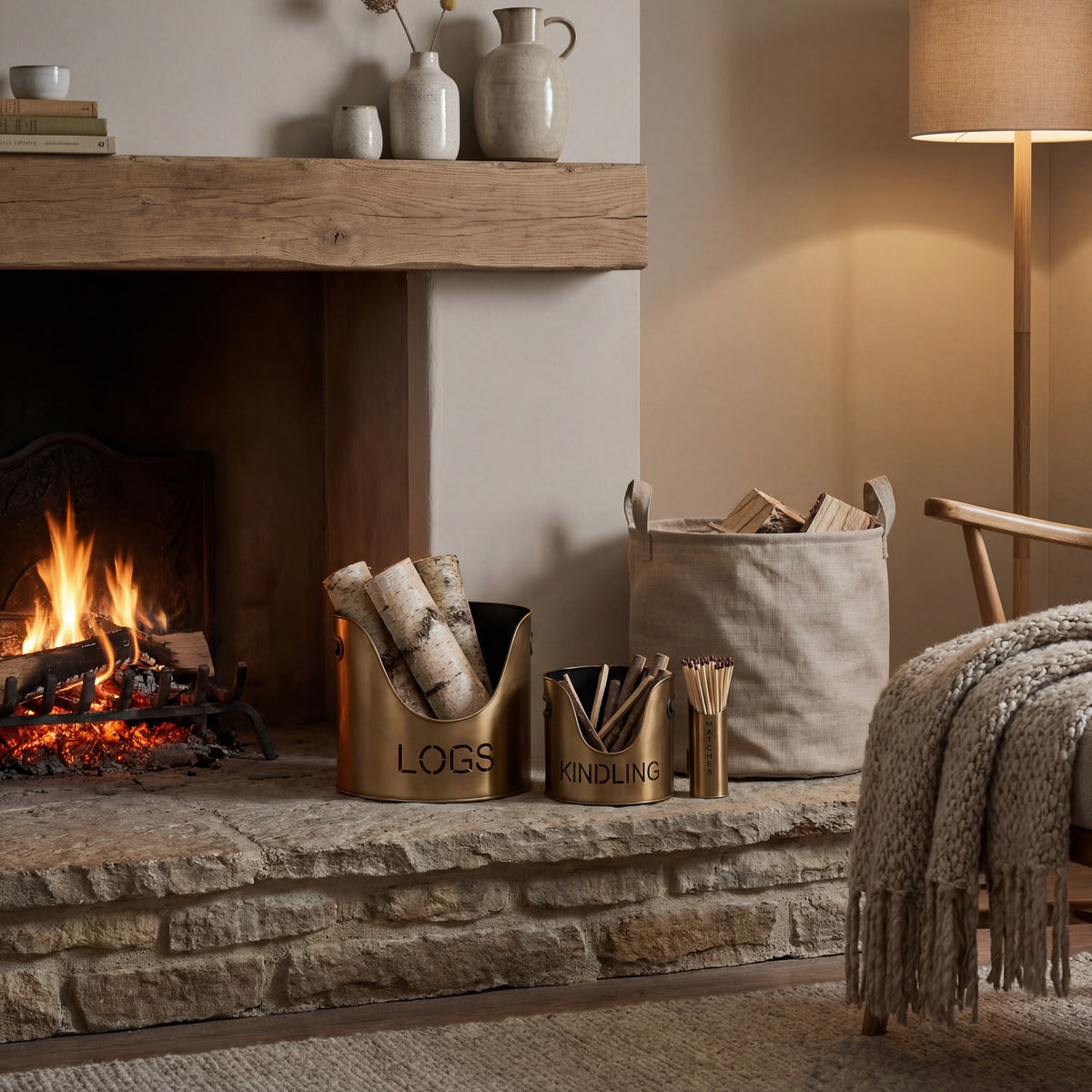 Bronze Finish Logs And Kindling Buckets & Matchstick Holder - image 1