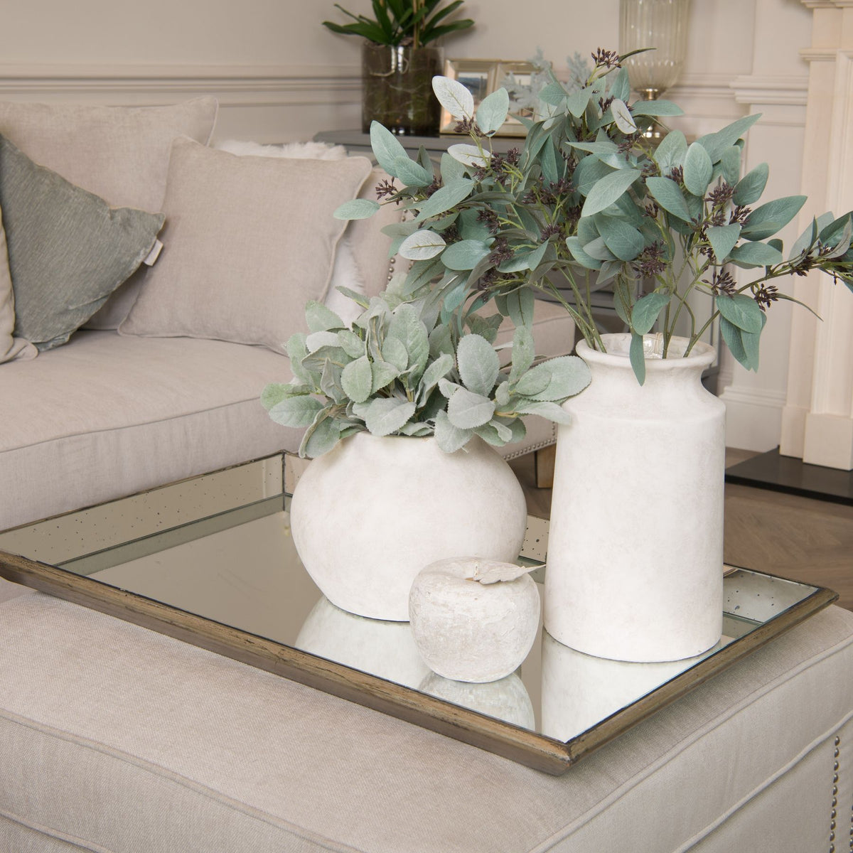 Astor Distressed Large Mirrored Tray With Wooden Detailing - image 4