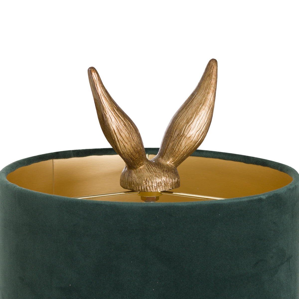 Antique Gold Hare Table Lamp With Green Velvet Shade - image 3