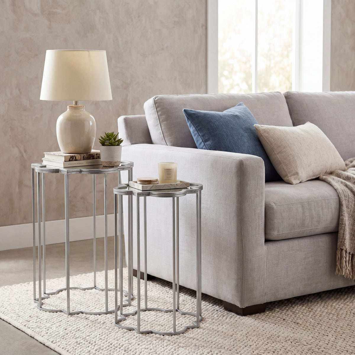 Quarter Foil Mirrored Set Of Two Side Tables - image 1