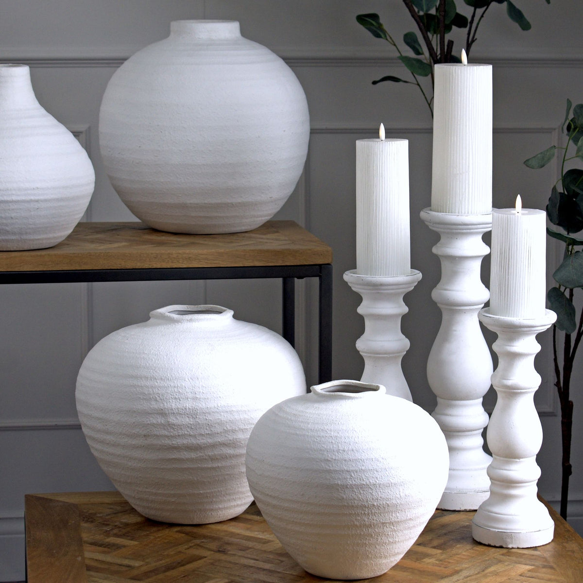 Matt White Ceramic Column Candle Holder - image 3