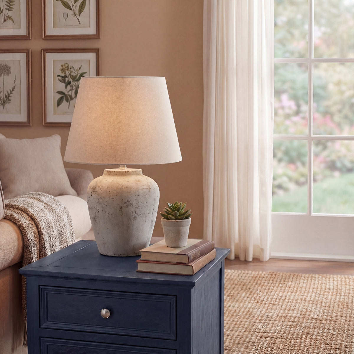 Darcy Antique White Table Lamp With Linen Shade - image 1
