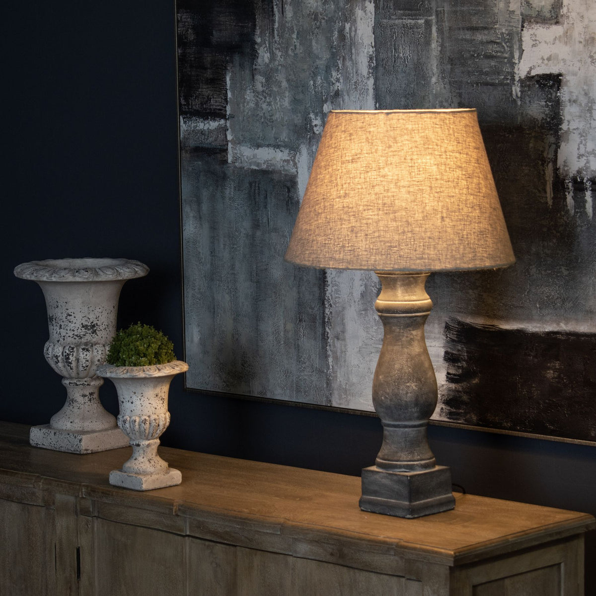 Amalfi Grey Candlestick Table Lamp With Linen Shade - image 1